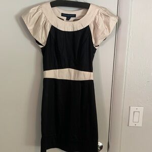 French Connection Black and Cream Flutter-Sleeve Sheath Dress